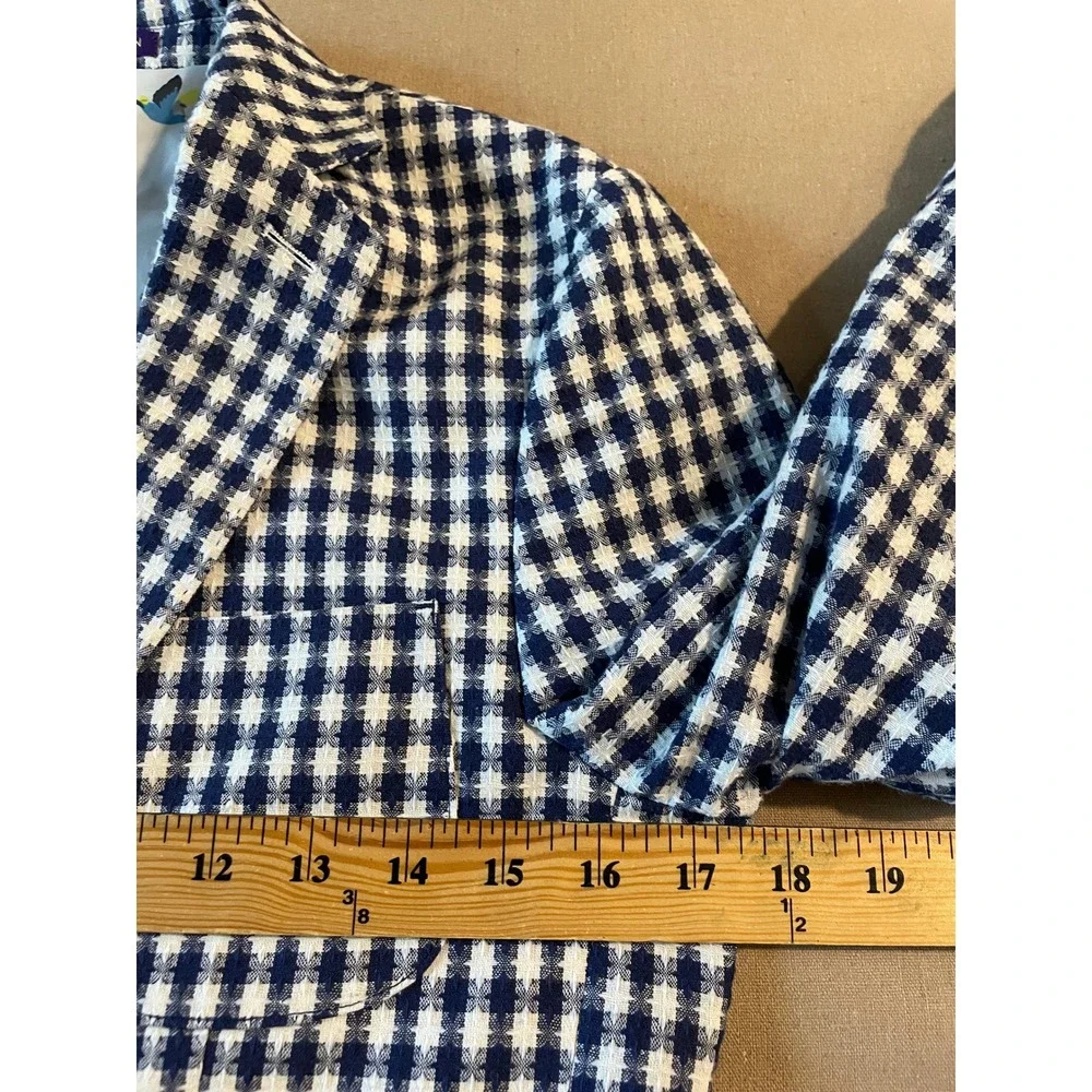James Morgan Boys Gingham Blazer Size 16 Blue White Patch Pockets Elbow Patches